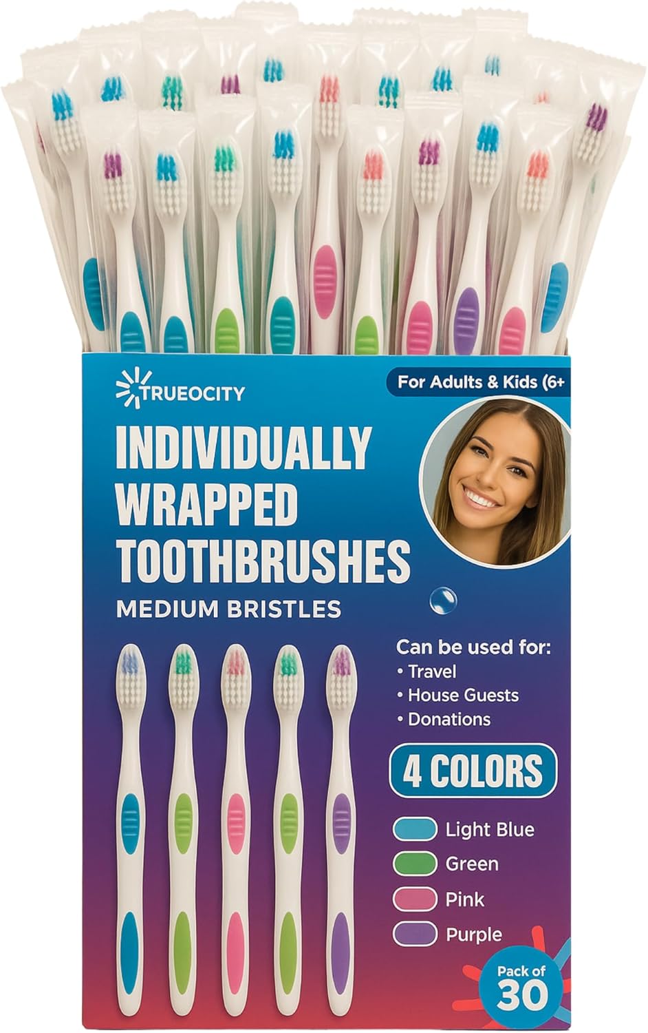Travel Toothbrushes Bulk - Individually Wrapped - 30 Pack