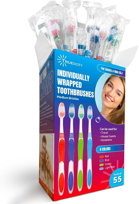 Travel Toothbrushes Bulk - Individually Wrapped - 55 Pack