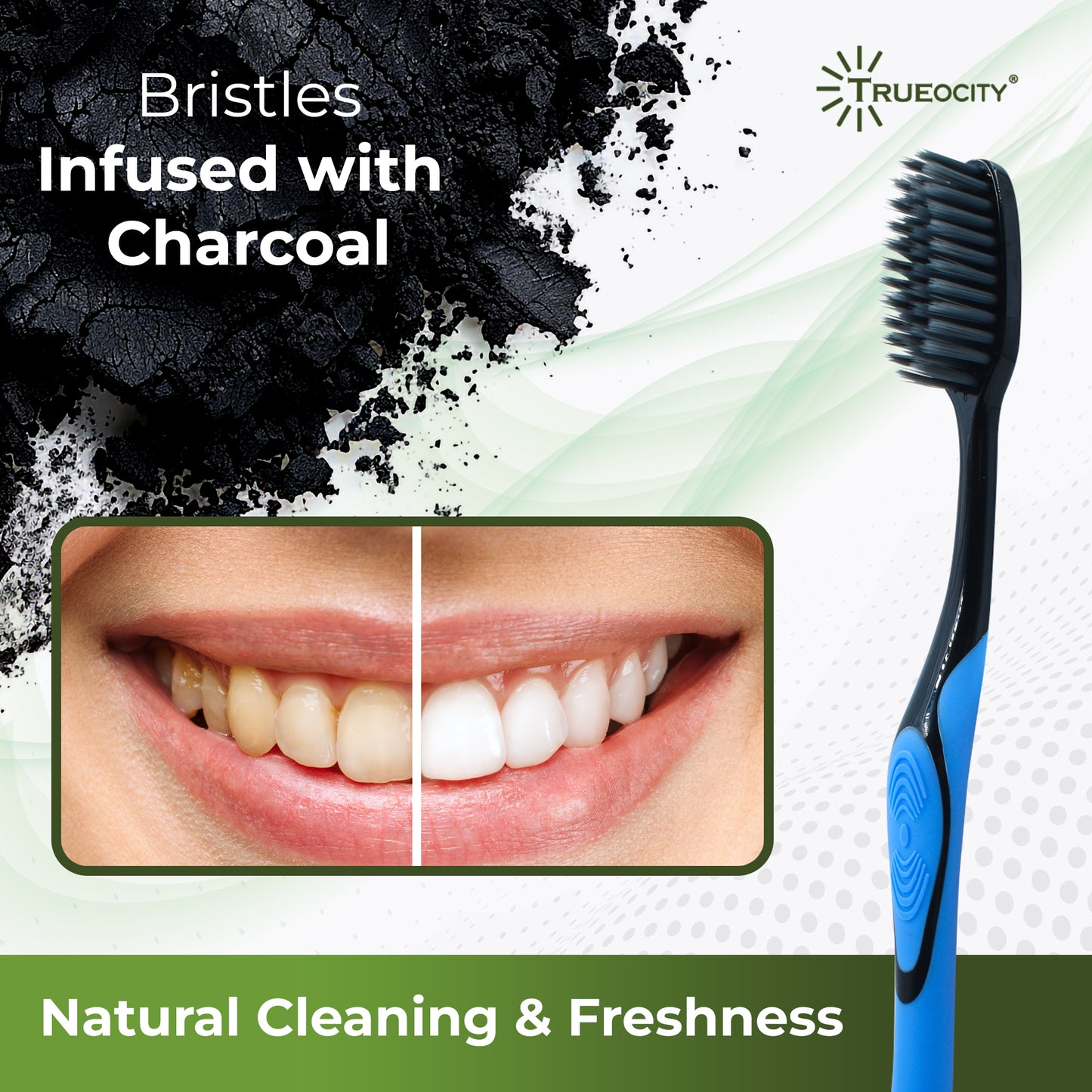 Charcoal Toothbrush, Natural Teeth Whitening Solution - 6 Pack