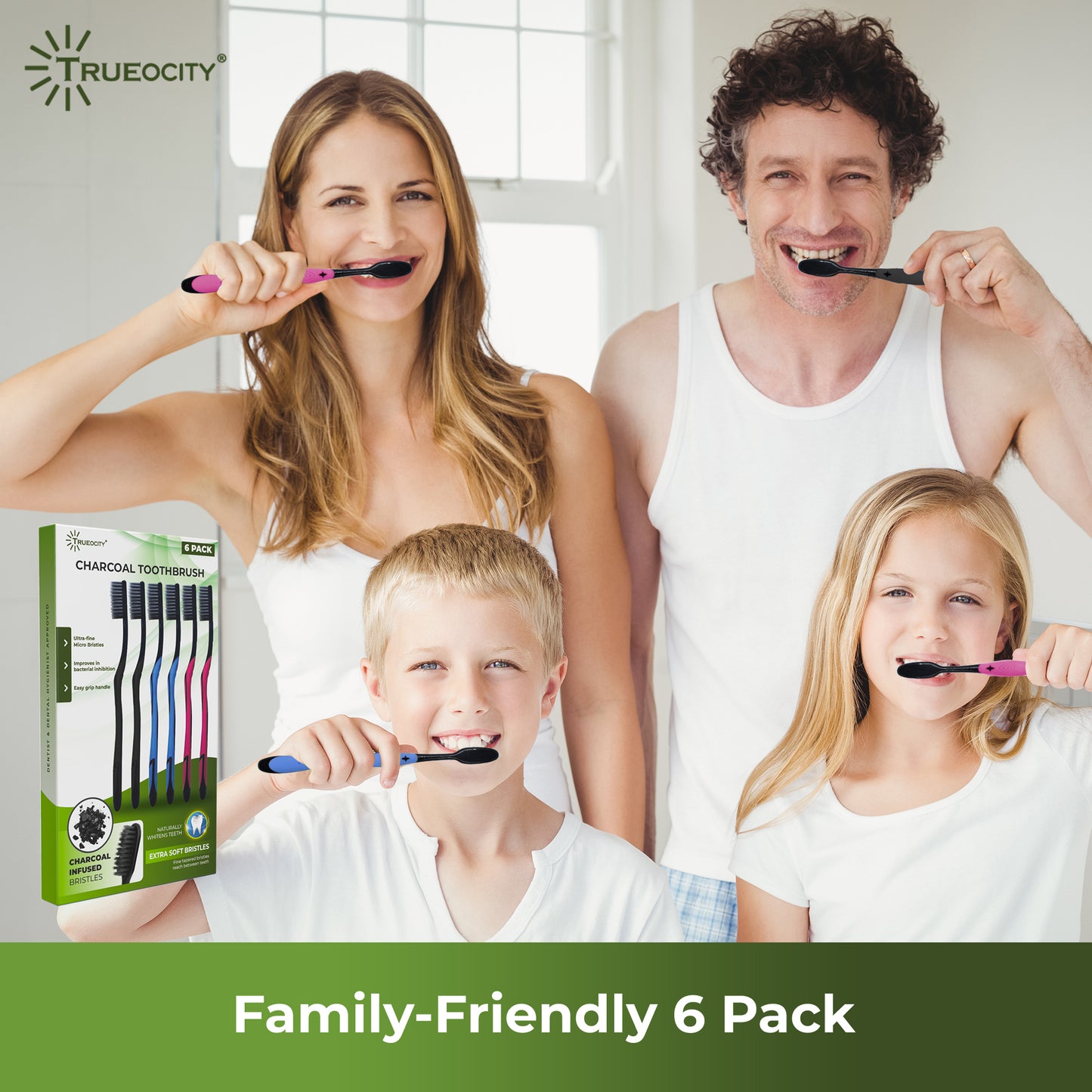 Charcoal Toothbrush, Natural Teeth Whitening Solution - 6 Pack