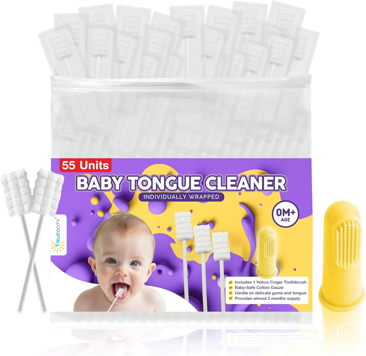 Trueocity Baby Tongue Cleaner Newborn – Soft Oral Cleaner for Infants, Gum & Mouth Cleaning for 0-3 Month Babies, Easy to Use and Safe for Daily Hygiene – Best Value Pack of 55 Units