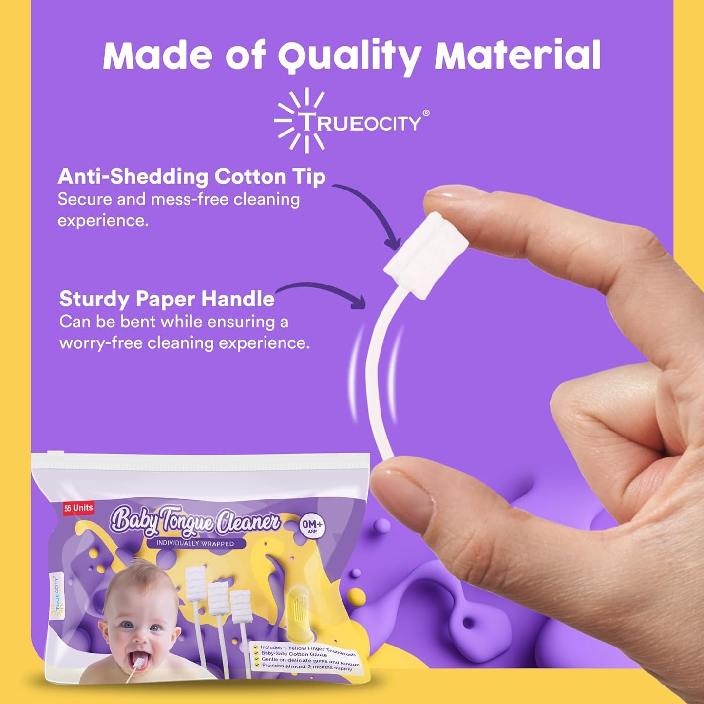 Trueocity Baby Tongue Cleaner Newborn – Soft Oral Cleaner for Infants, Gum & Mouth Cleaning for 0-3 Month Babies, Easy to Use and Safe for Daily Hygiene – Best Value Pack of 55 Units