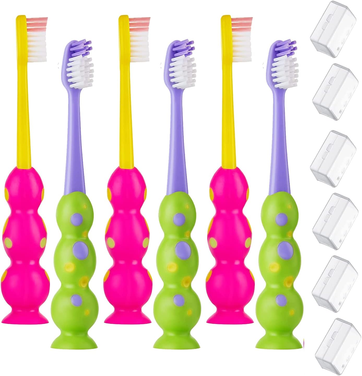 Trueocity Kids Toothbrush - Soft Contoured Bristles - Child Sized Brush Heads (3-10 Year Old) - Suction Cup for Fun & Easy Storage - Girl & Boy Set