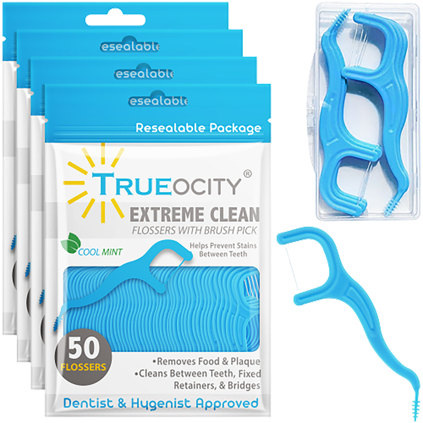 Trueocity Dental Flossers Brush Picks, Dental Floss Glides Easy Between Teeth, Flosser Helps Prevent Tooth Decay & Gum Disease, Easy Grip Handle, Mint Flavored