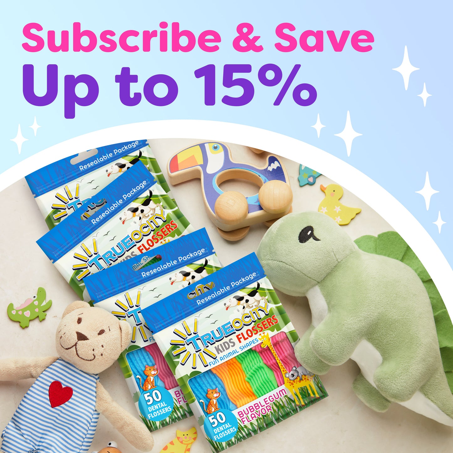 Kids Flossers Cute Animal Shapes Makes Flossing Fun, Kids Floss Picks, Glides Easy Between Teeth, Flosser Helps Prevent Tooth Decay & Gum Disease, Bubble Gum Flavored