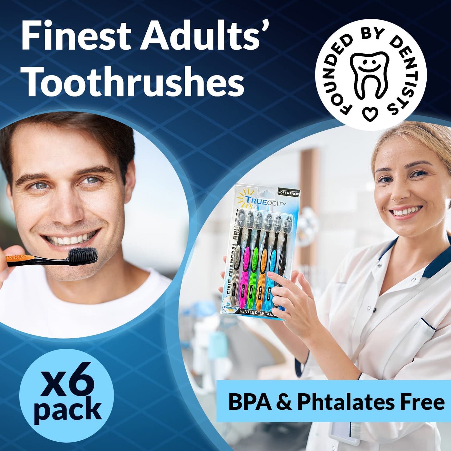 Charcoal Toothbrush, Natural Teeth Whitening Solution - 6 Pack