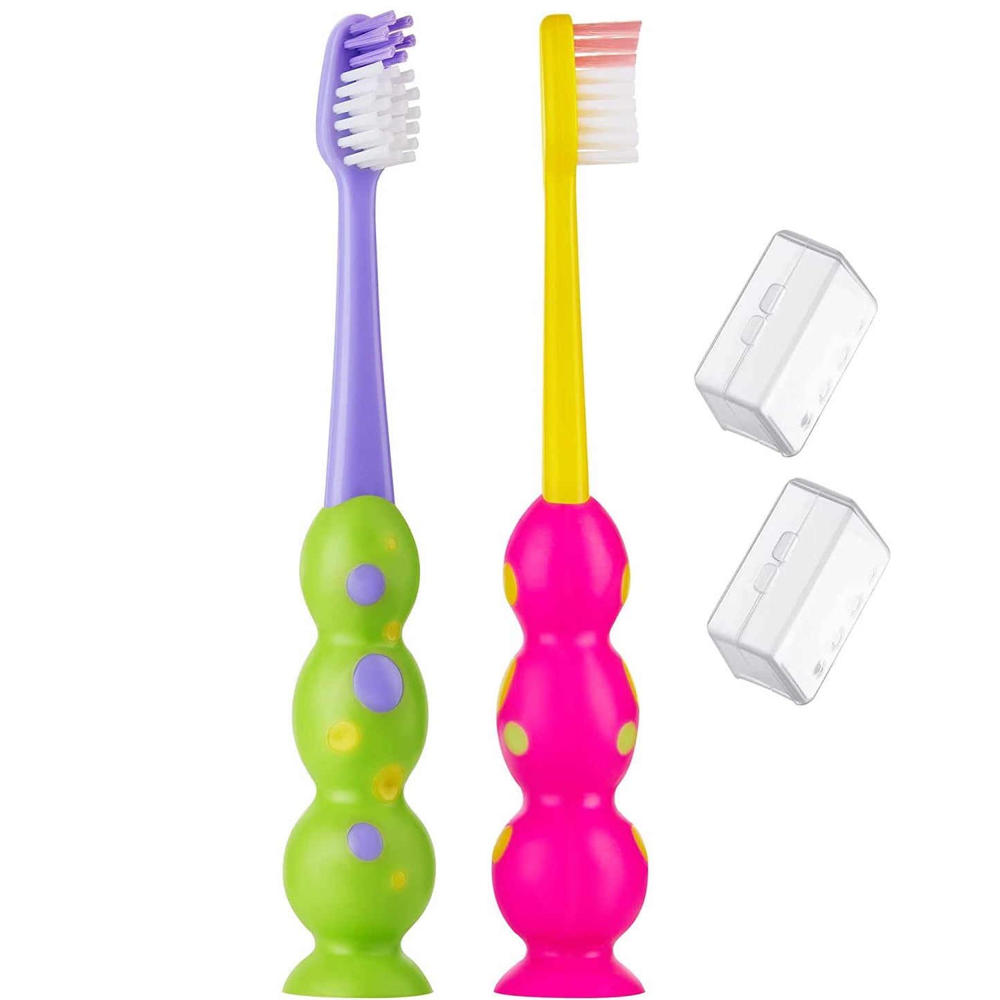 Trueocity Kids Toothbrush - Soft Contoured Bristles - Child Sized Brush Heads (3-10 Year Old) - Suction Cup for Fun & Easy Storage - Girl & Boy Set