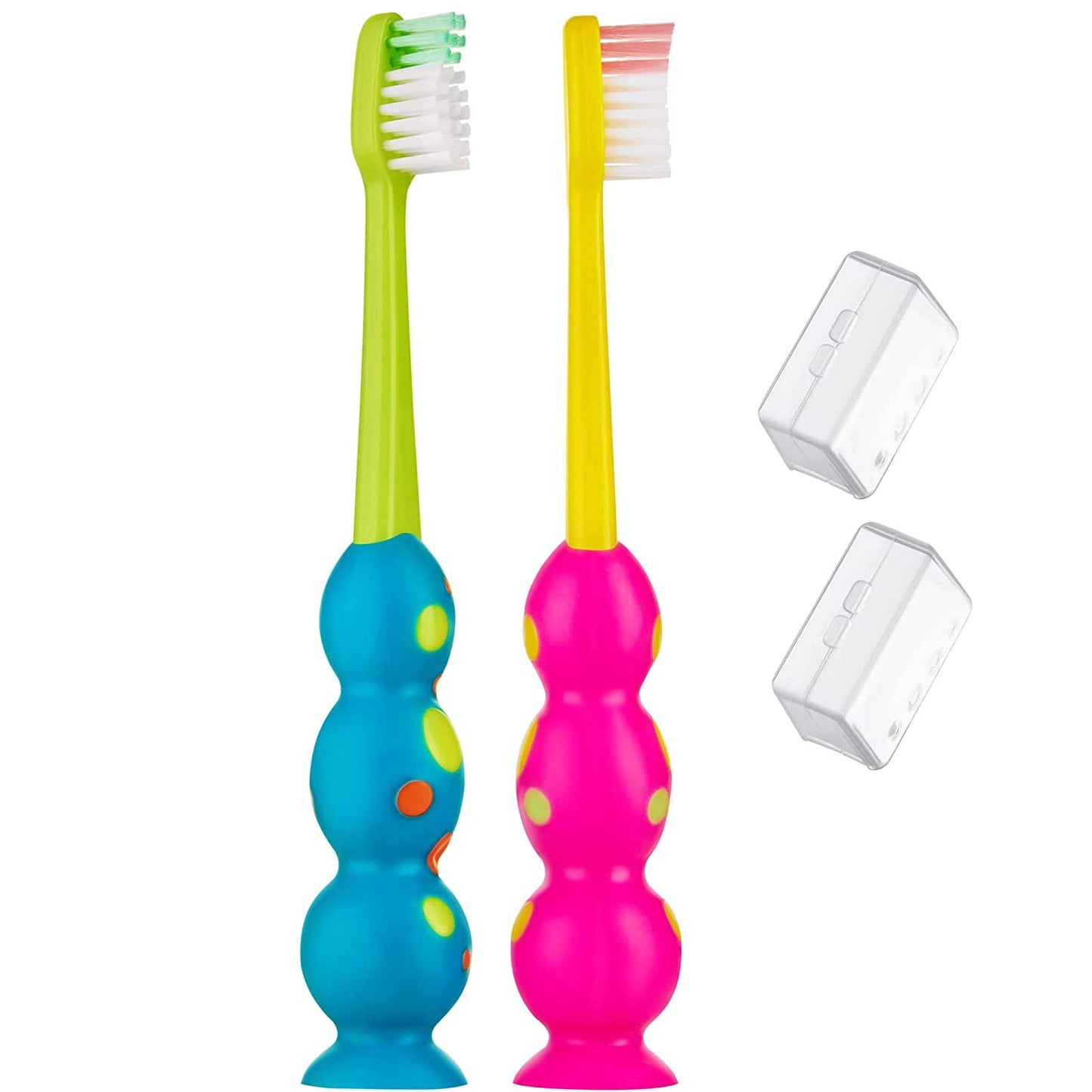 Trueocity Kids Toothbrush - Soft Contoured Bristles - Child Sized Brush Heads (3-10 Year Old) - Suction Cup for Fun & Easy Storage - Girl & Boy Set