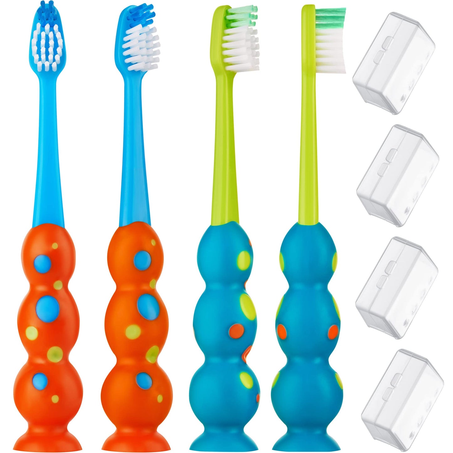 Trueocity Kids Toothbrush - Soft Contoured Bristles - Child Sized Brush Heads (3-10 Year Old) - Suction Cup for Fun & Easy Storage - Girl & Boy Set