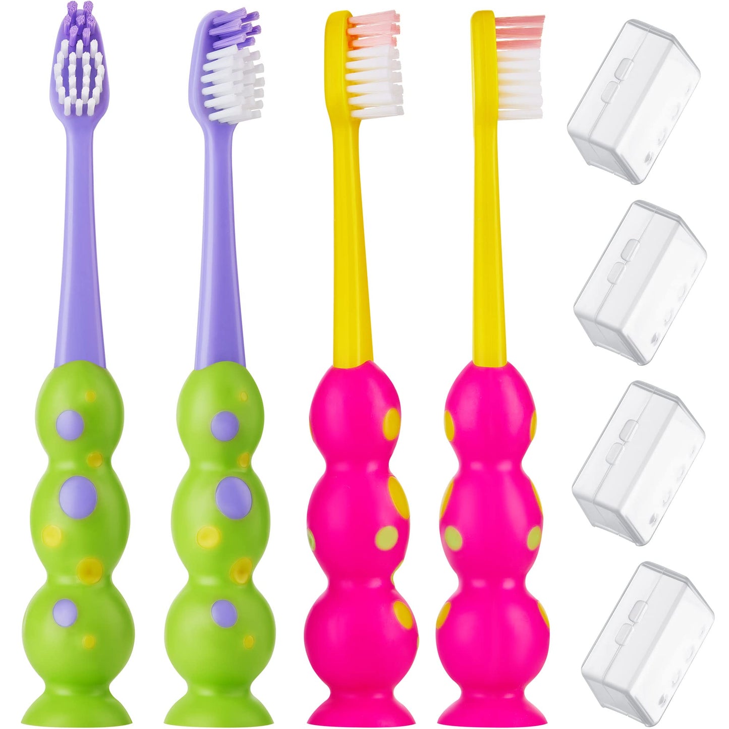 Trueocity Kids Toothbrush - Soft Contoured Bristles - Child Sized Brush Heads (3-10 Year Old) - Suction Cup for Fun & Easy Storage - Girl & Boy Set
