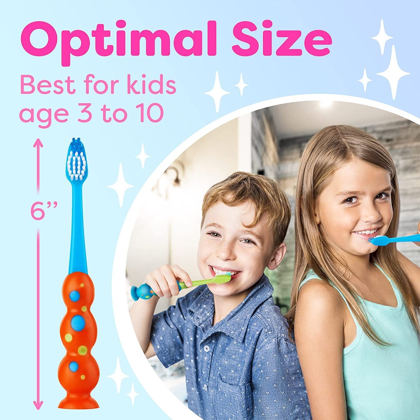 Trueocity Kids Toothbrush - Soft Contoured Bristles - Child Sized Brush Heads (3-10 Year Old) - Suction Cup for Fun & Easy Storage - Girl & Boy Set