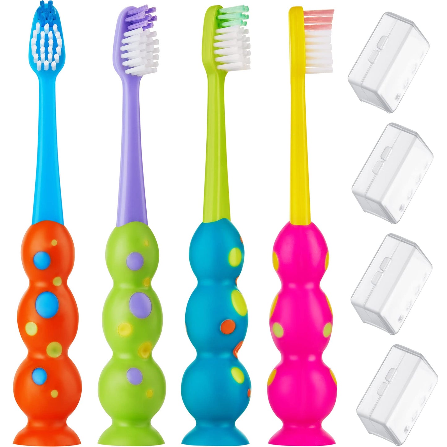 Trueocity Kids Toothbrush - Soft Contoured Bristles - Child Sized Brush Heads (3-10 Year Old) - Suction Cup for Fun & Easy Storage - Girl & Boy Set