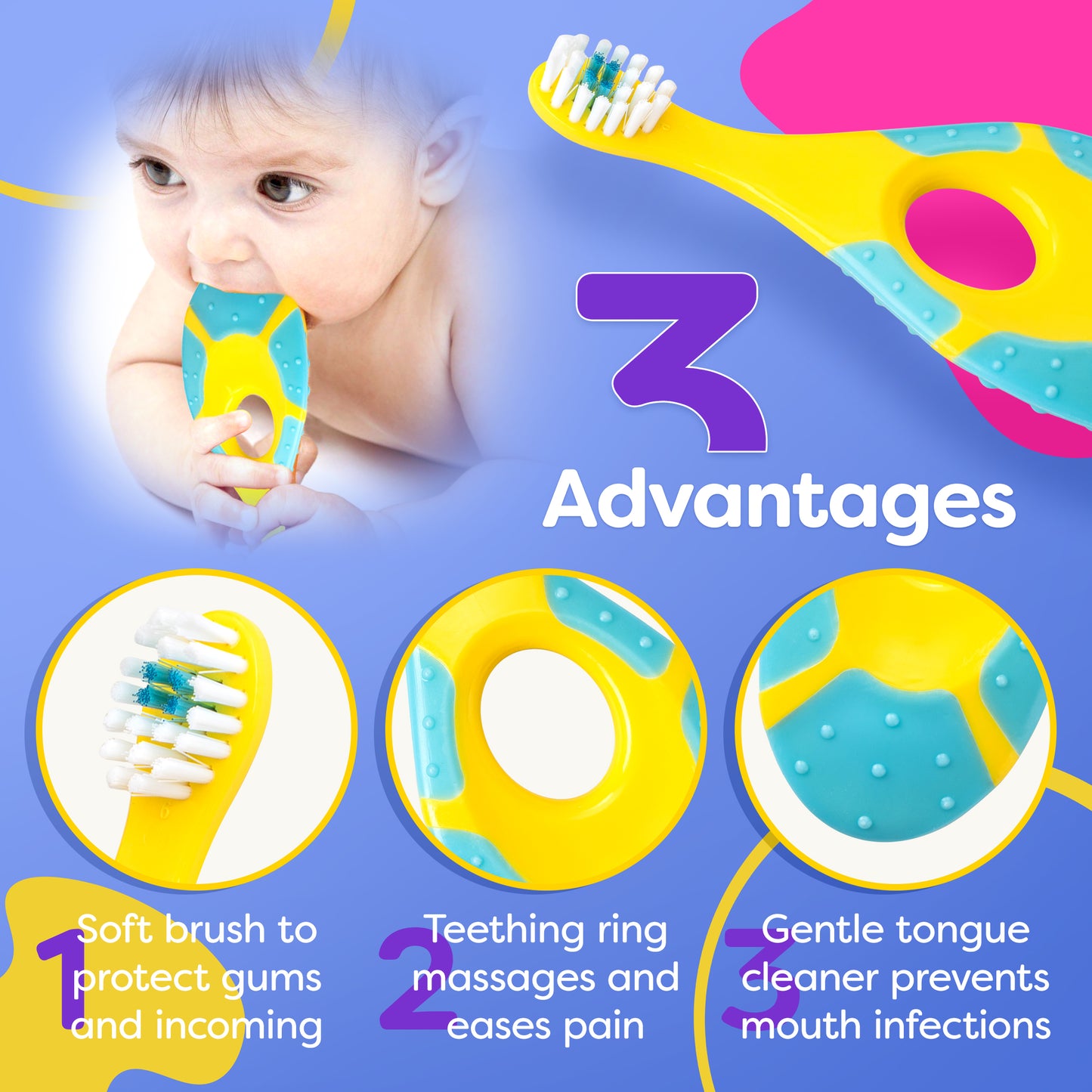 Baby Toothbrush 4 Pack, Toddler Toothbrush Age 1-2 & Bonus Silicone Finger Brush, Soft Bristles, Toddler Toothbrushes, Infant & Training w/ Teething Handle, 0-2 Years, Multi Color Set
