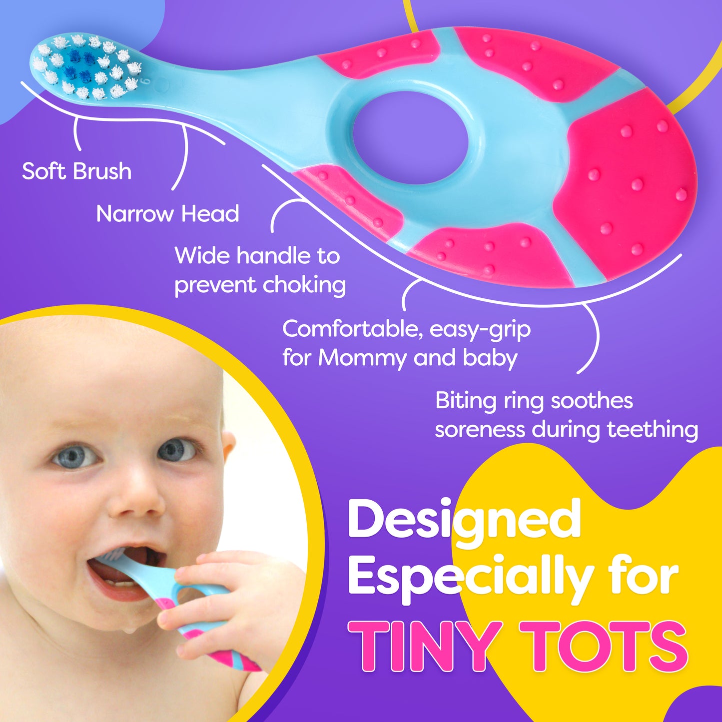 Baby Toothbrush 4 Pack, Toddler Toothbrush Age 1-2 & Bonus Silicone Finger Brush, Soft Bristles, Toddler Toothbrushes, Infant & Training w/ Teething Handle, 0-2 Years, Multi Color Set