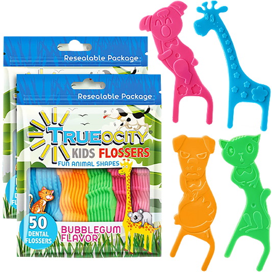 Kids Flossers 2 Pack (100 Total), Cute Animal Shapes Makes Flossing Fun, Kids Floss Picks, Glides Easy Between Teeth, Flosser Helps Prevent Tooth Decay & Gum Disease, Bubble Gum Flavored