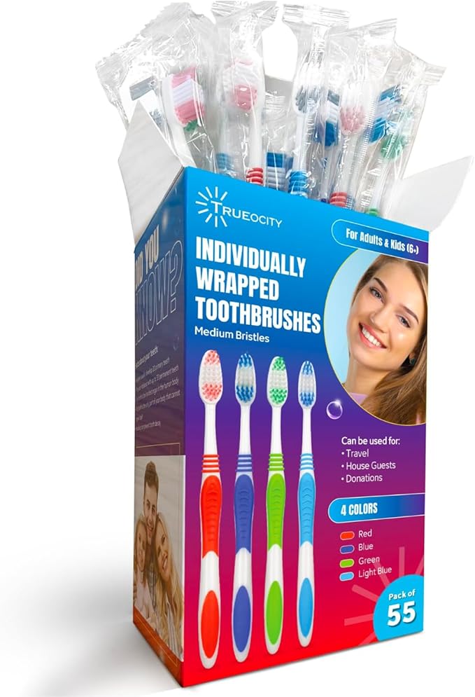 Travel Toothbrushes Bulk - Individually Wrapped - 55 Pack