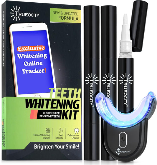 Teeth Whitening Kit with LED Teeth Whitening Light & 3 Gel Pens, Follow Your Whitening Process Online Teeth Whitening LED Light for Sensitive Teeth Fast Results LED Teeth whitening kit Enamel Safe