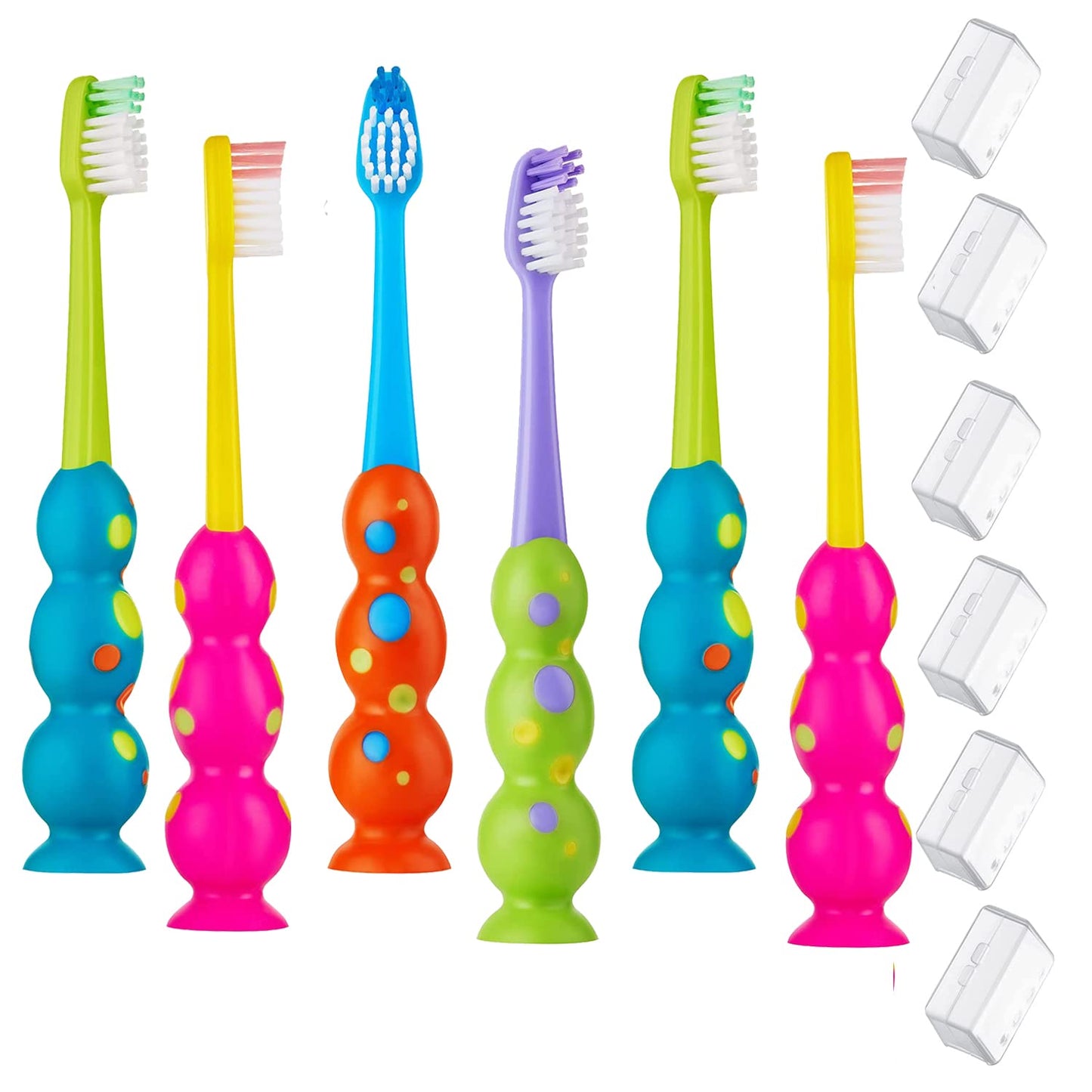 Trueocity Kids Toothbrush 2 Pack - Soft Contoured Bristles - Child Sized Brush Heads (3-10 Year Old) - Suction Cup for Fun & Easy Storage - Girl & Boy Set (2-Pack, Blue & Orange)