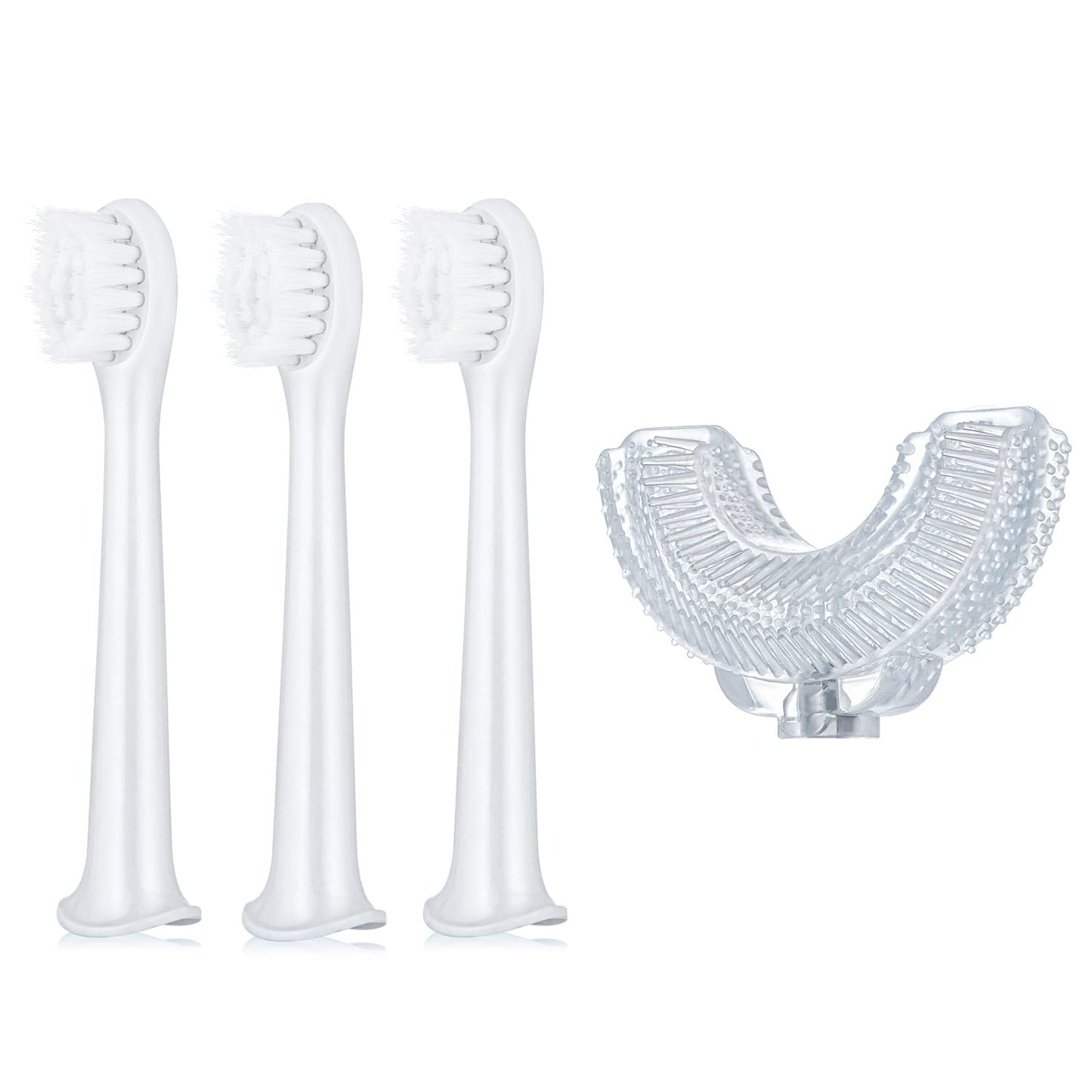 U-Shape Electric Toothbrush 4 Pieces Replacement Head Kit - 1 Silicone U-Shape Brush Head & 3 Toothbrush Heads