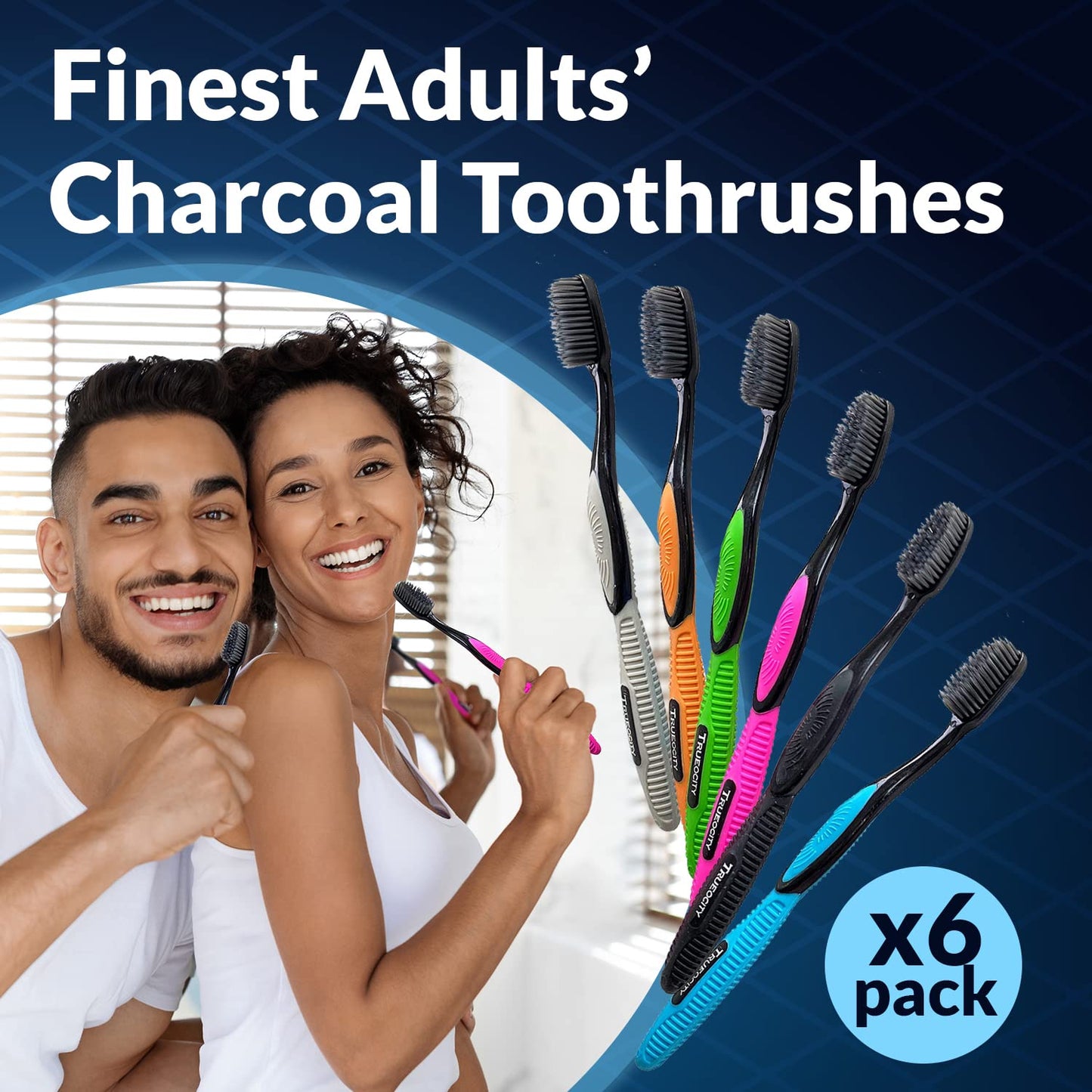 Charcoal Toothbrush, Natural Teeth Whitening Solution - 6 Pack