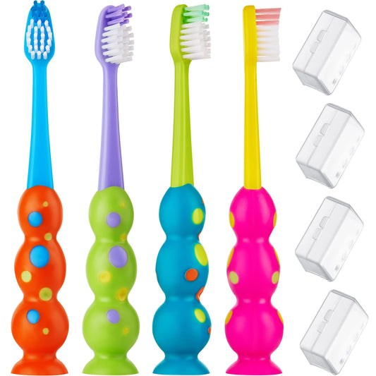 Trueocity Kids Toothbrush - Soft Contoured Bristles - Child Sized Brush Heads (3-10 Year Old) - Suction Cup for Fun & Easy Storage - Girl & Boy Set