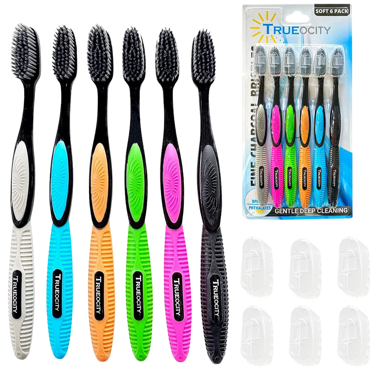 Charcoal Toothbrush, Natural Teeth Whitening Solution - 6 Pack