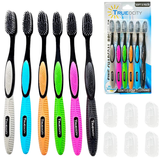 Charcoal Toothbrush, Natural Teeth Whitening Solution - 6 Pack