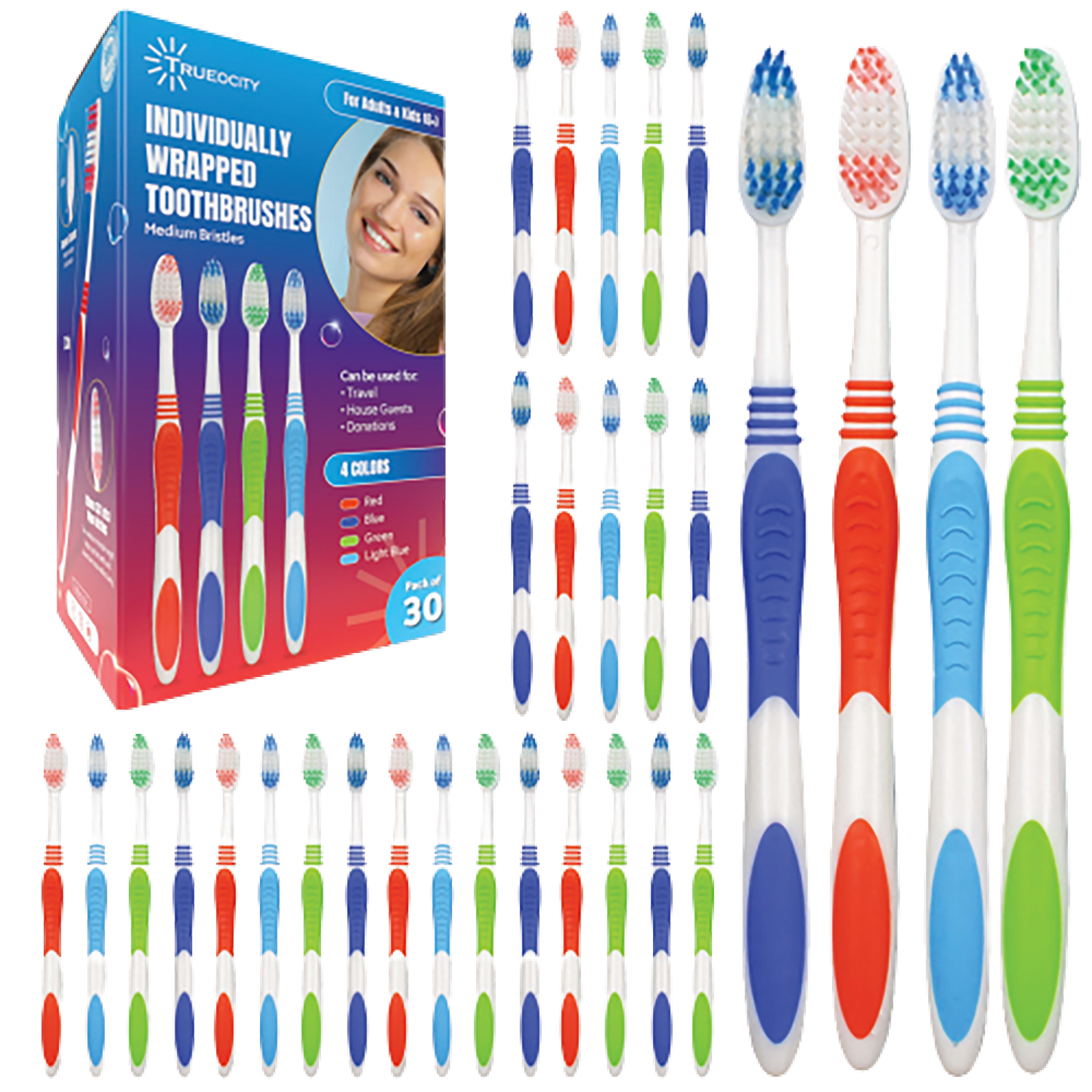 30 Travel Toothbrushes Bulk - Individually Wrapped