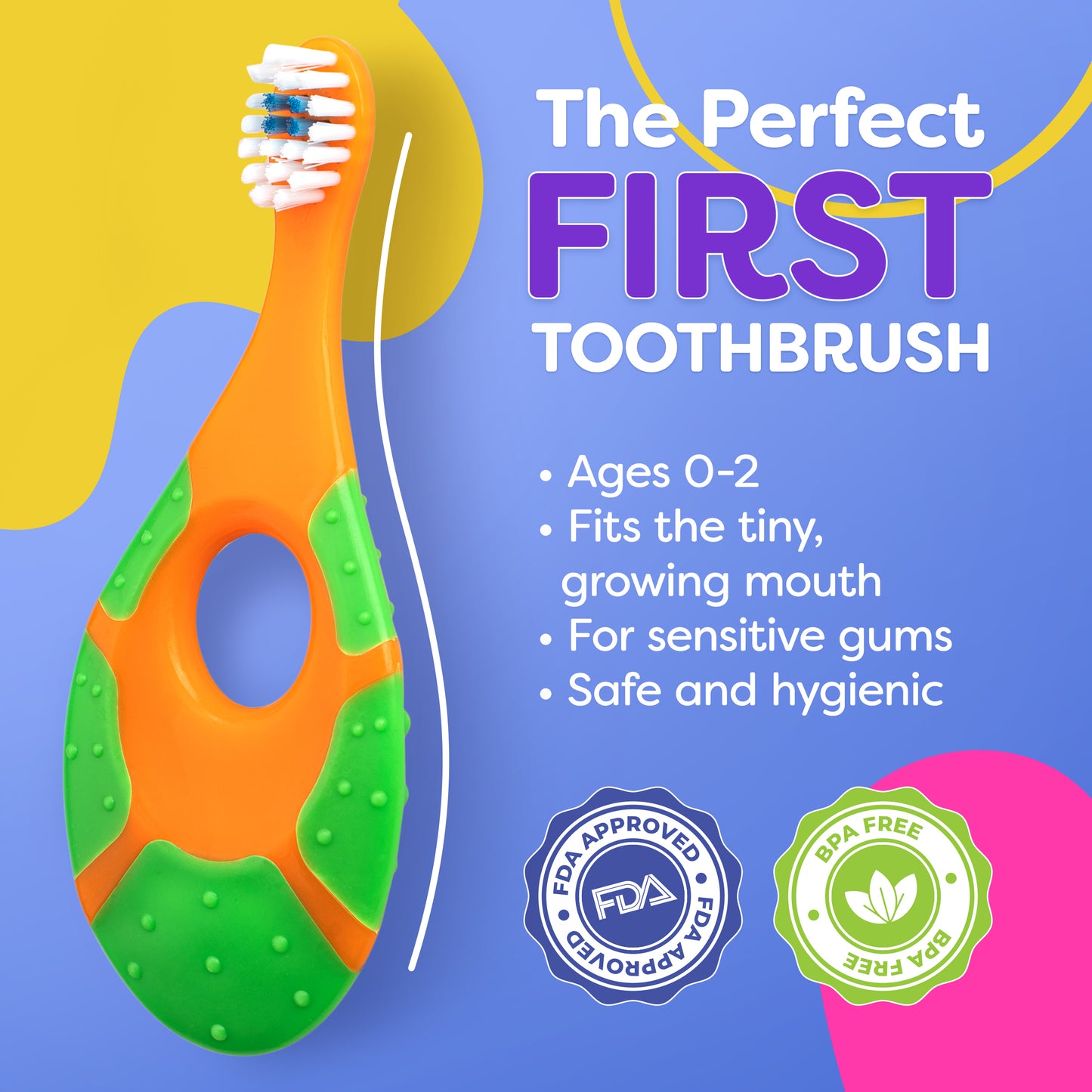 Baby Toothbrush 4 Pack, Toddler Toothbrush Age 1-2 & Bonus Silicone Finger Brush, Soft Bristles, Toddler Toothbrushes, Infant & Training w/ Teething Handle, 0-2 Years, Multi Color Set