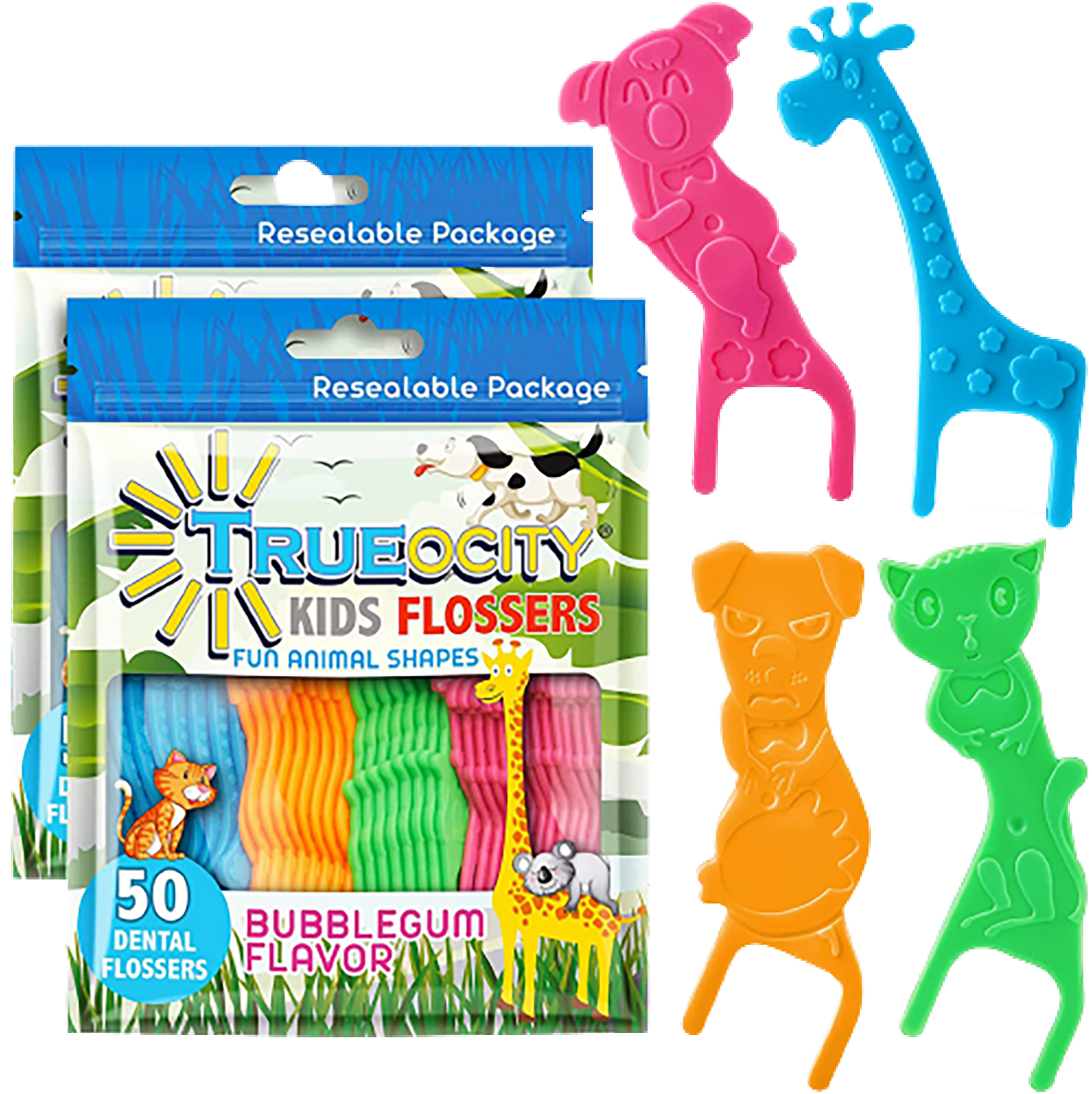 Kids Flossers 2 Pack (100 Total), Cute Animal Shapes Makes Flossing Fun, Kids Floss Picks, Glides Easy Between Teeth, Flosser Helps Prevent Tooth Decay & Gum Disease, Bubble Gum Flavored